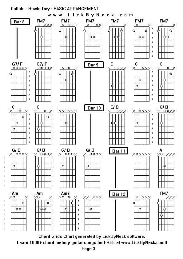 Chord Grids Chart of chord melody fingerstyle guitar song-Collide - Howie Day - BASIC ARRANGEMENT,generated by LickByNeck software.